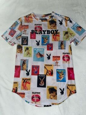 PLAYBOY White Multi-Color Graphic Short Sleeve Tee